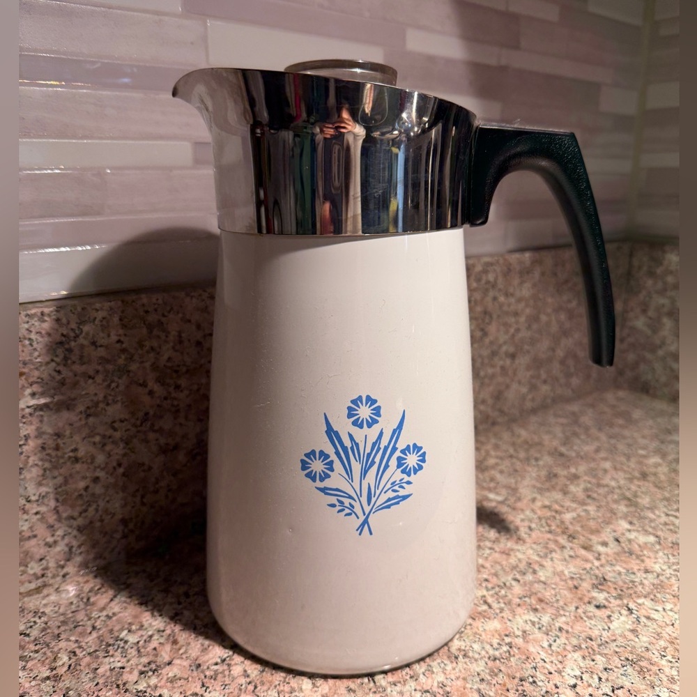 Vintage authentic Corningware blue cornflower 9-cup coffee maker percolator